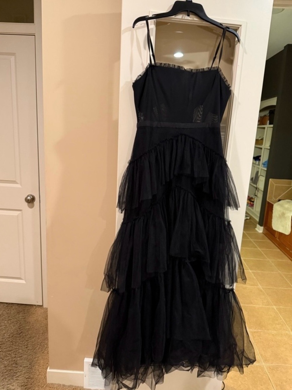 Black Tiered Tulle Maxi Dress